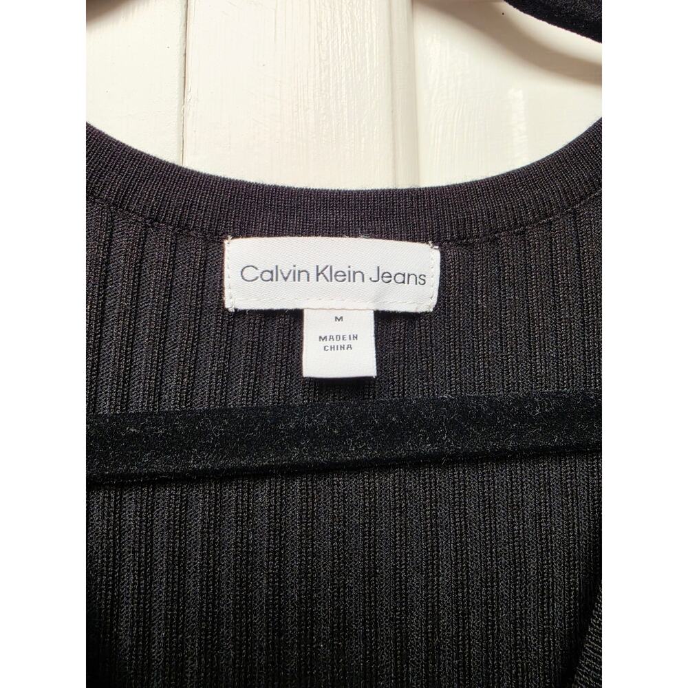 Calvin Klein Black Ribbed Midi Dress Medium Sleeveless V-Neck Bodycon - Picture 6 of 9